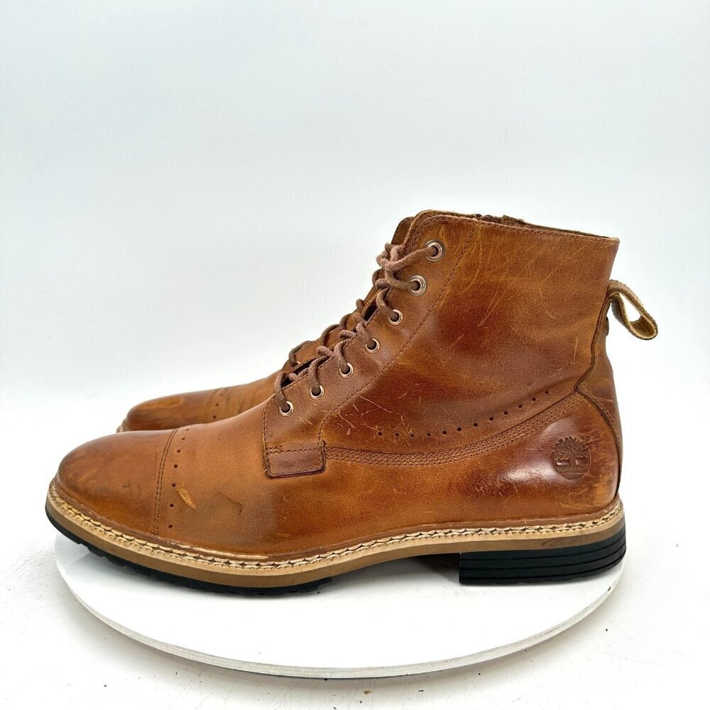 Timberland Men Size 9 A12U8 Brown Leather Brogue Cap Toe Lace up Ankle Boot